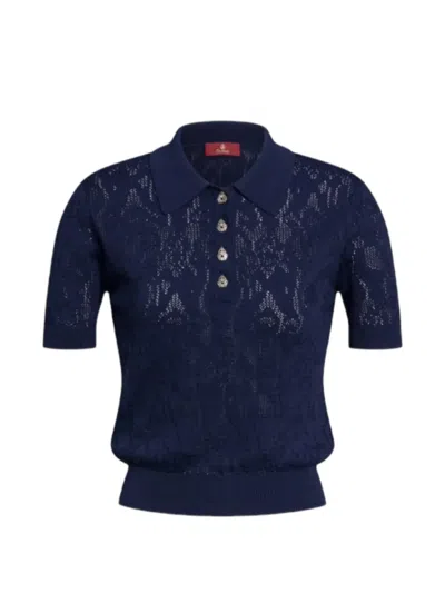 Dondup Pointelle-knit Polo Shirt In Blue