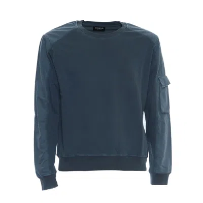 Dondup Regular Fit Crew Neck Sweatshirt With Contrasting Panels In Blue