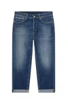 Dondup Relaxed Fit Blue Trousers With Tapered Leg And Rolled Cuffs In Blue