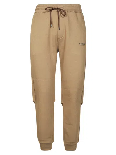 DONDUP RELAXED FIT BROWN PANTS WITH ADJUSTABLE WAISTBAND AND RIBBED CUFFS
