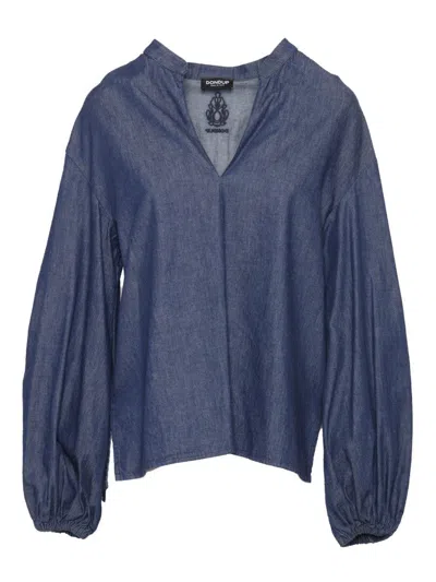 DONDUP RELAXED FIT DENIM TOP WITH DEEP V-NECKLINE
