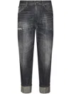 Dondup Relaxed Fit Distressed Denim Trousers With Rolled Cuffs In Black