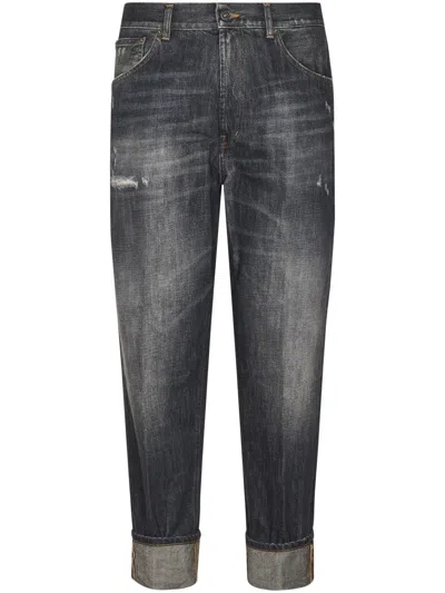 DONDUP RELAXED FIT DISTRESSED DENIM TROUSERS WITH ROLLED CUFFS