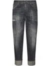 Dondup Relaxed Fit Distressed Denim Trousers With Rolled Cuffs In Gray