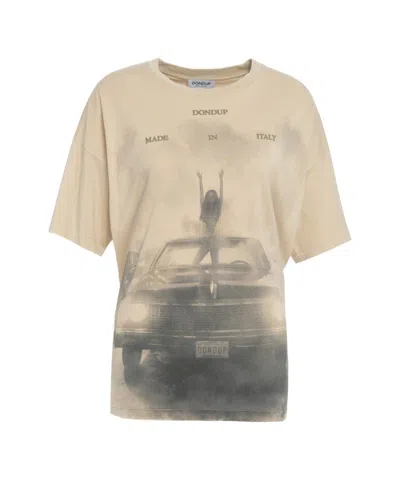 DONDUP RELAXED FIT GRAPHIC PRINT T-SHIRT IN BEIGE
