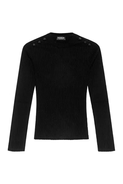 Dondup Ribbed Black Sweater With Decorative Shoulder Buttons