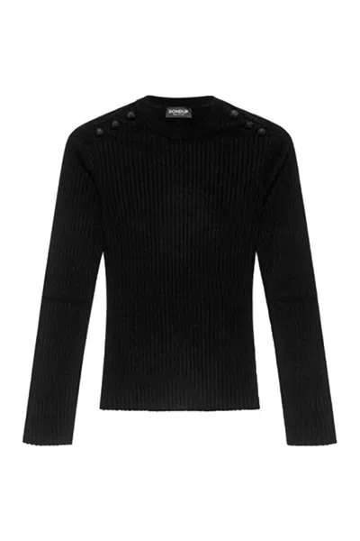 DONDUP RIBBED BLACK SWEATER WITH DECORATIVE SHOULDER BUTTONS