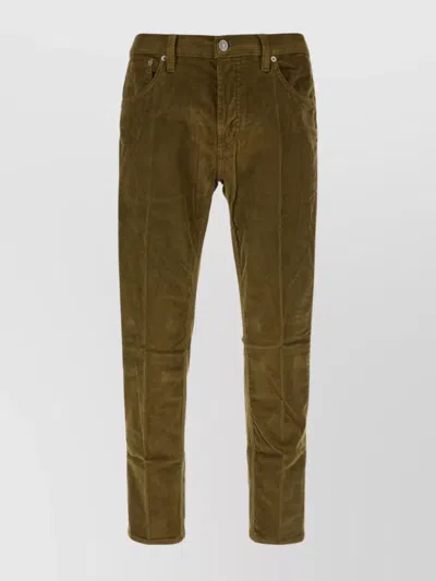 Dondup Ribbed Fabric Trousers With Belt Loops In Green