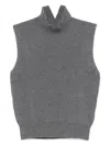 Dondup Sleeveless Turtle-neck Sweater In Ribbed Wool In Gray
