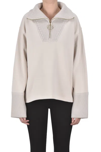 Dondup Ribbed Knit Insert Sweatshirt In Neutral