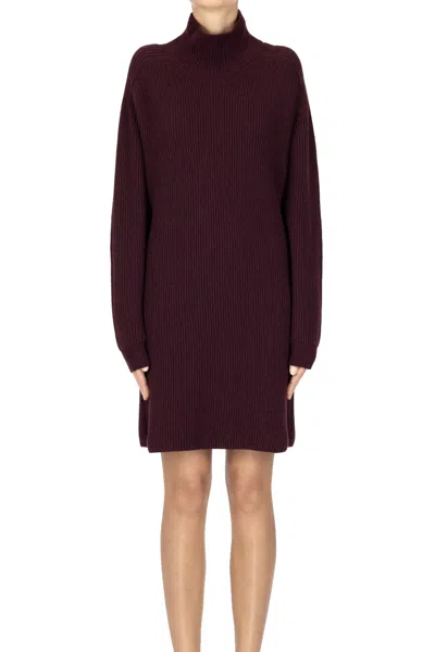 Dondup Ribbed Knit Mini Dress In Burgundy