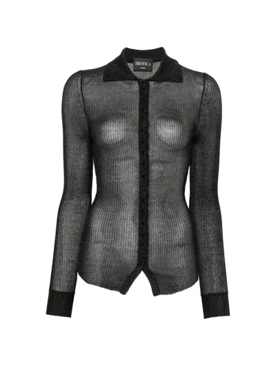 Dondup Ribbed-knit Long-sleeve Shirt In Black