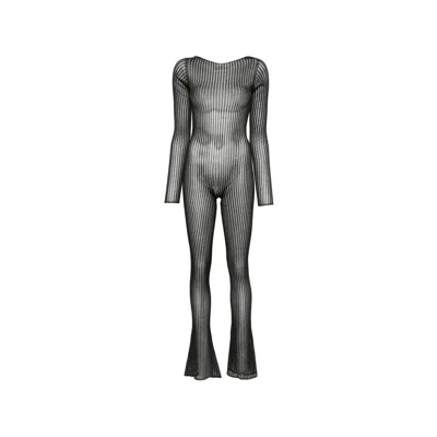 Dondup Ribbed-knit Open-back Jumpsuit In Black