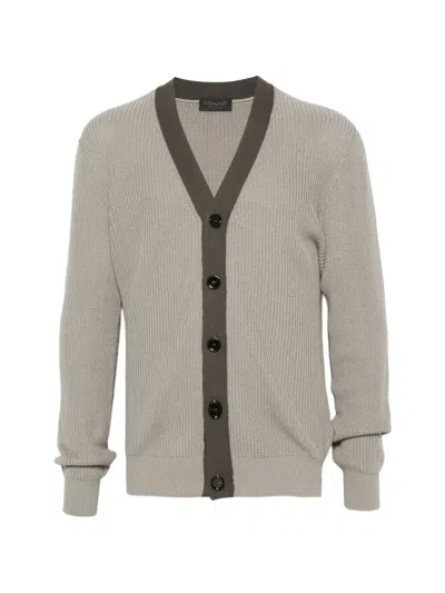 Dondup Ribbed-knit V-neck Cardigan In Gray