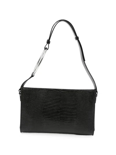 Dondup Ring-handle Lizard-effect Tote Bag In Black