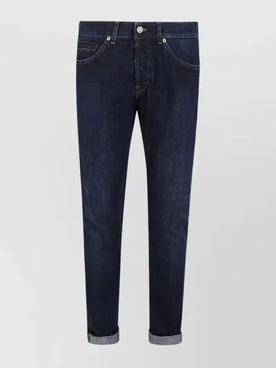 Dondup Rolled Cuffs Five-pocket Trousers With Contrast Stitching In Blue