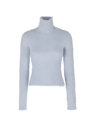 Dondup Roll-neck Fuzzy-knit Sweater In Blue