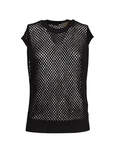 Dondup Round-neck Openwork Gilet In Black