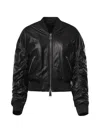 Dondup Ruched Leather Bomber Jacket In Black