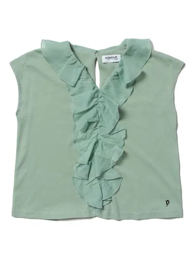 Dondup Kids' Ruffled-detail Cotton Top In Green