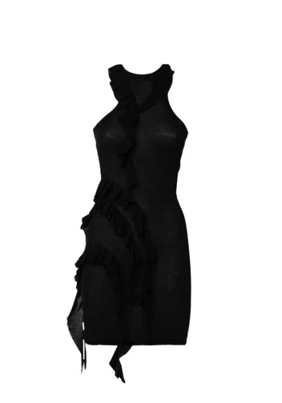 Dondup Ruffled Cotton Midi Dress In Black