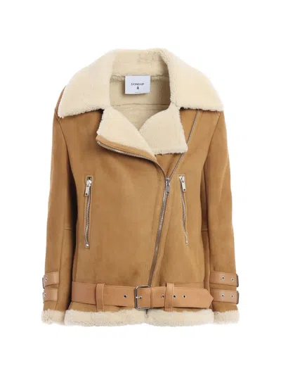 Dondup Shearling Belted Leather Jacket In Brown