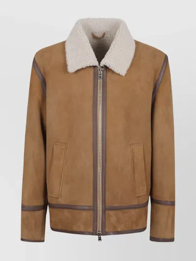DONDUP SHEARLING COLLAR COAT WITH BUCKLE AND POCKETS
