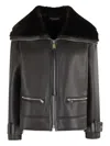 Dondup Double-zip Leather Jacket With Luxurious Fur Collar In Black