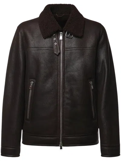 Dondup Shearling Collar Leather Jacket In Black