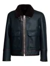 Dondup Shearling-collar Leather Jacket In Blue