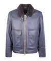 Dondup Buckle Leather Patch Shearling Collar Jacket In Blue