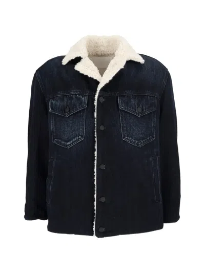 Dondup Shearling-collar Denim Jacket In Blue