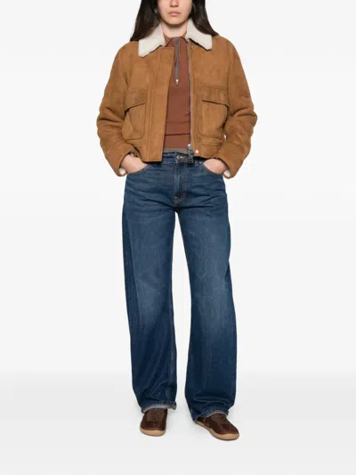 Dondup Shearling-collar Suede Jacket In Brown
