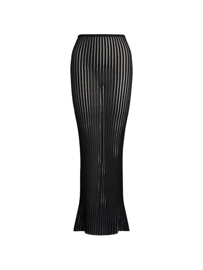 Dondup Sheer-knit Striped Maxi Skirt In Black