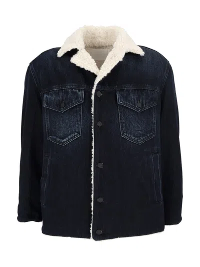 Dondup Sherpa-lined Boxy Dark Denim Jacket In Blue
