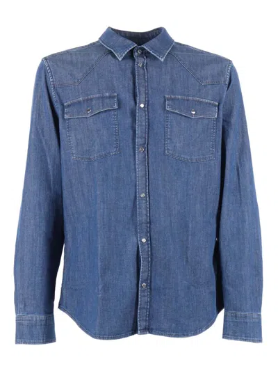 Dondup Logo Denim Shirt In Blue
