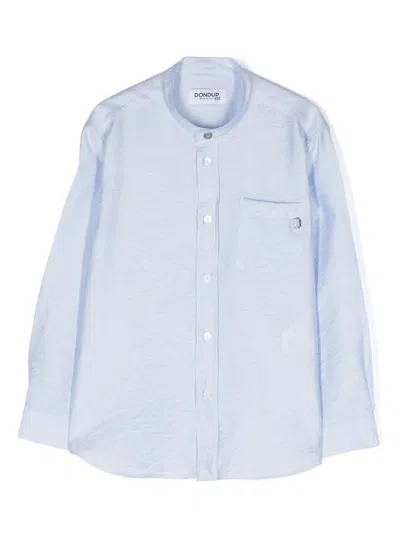 Dondup Kids' Logo-plaque Striped Shirt In Blue