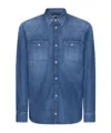 Dondup Button-down Denim Shirt With Chest Pockets And Structured Collar In Blue