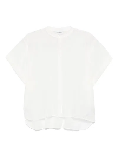 DONDUP DONDUP WHITE SHIRT IN COTTON AND LINEN WITH SHORT-SLEEVES