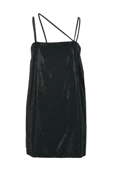 Dondup Short Dress Rhinestones Slit - Black