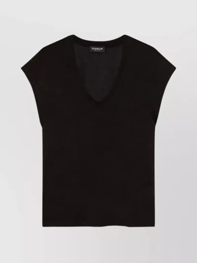 Dondup Short Sleeves V-neck Fitted Soft Fabric In Black