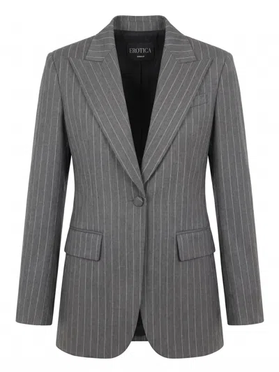 Dondup Pinstripe-pattern Peaked-lapels Blazer In Gray