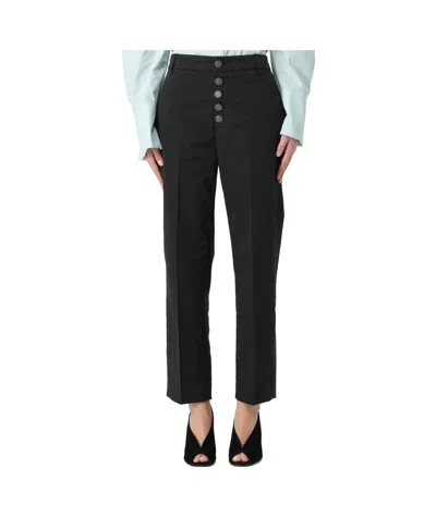 DONDUP SINGLE-BREASTED BUTTONED PLEATED DENIM TROUSERS