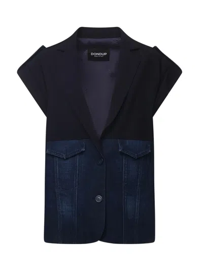 Dondup Single-breasted Denim And Wool Vest In Blue