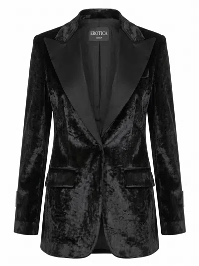 Dondup Single Breasted Velvet Blazer In Black
