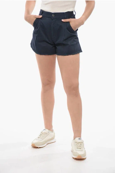 Dondup Single-pleat Callie Shorts With Frayed Hem In Blue