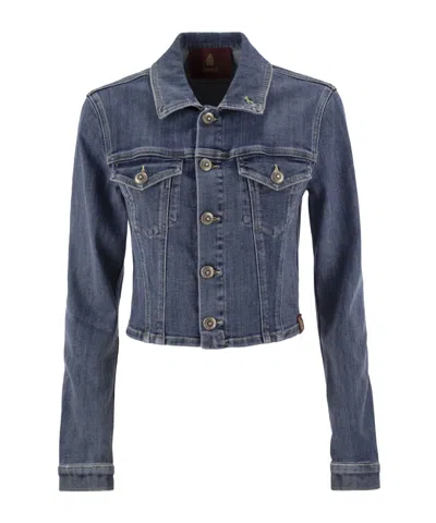 Dondup Single-breasted Denim Jacket In Blue