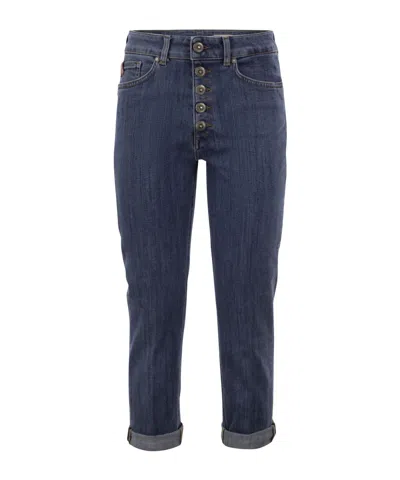 Dondup Single-breasted Denim Trousers In Blue