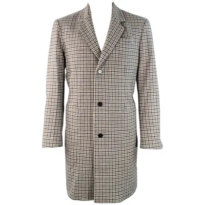 Pre-owned Dondup Size 44 Grey Navy Houndstooth Wool Blend Single Breasted Notch Lapel Coat In Gray