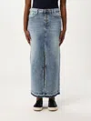 Dondup Button-front Frayed Denim Maxi Skirt In Blue